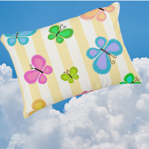 Butterfly Dreams Yellow White Stripe Decorative Cushion