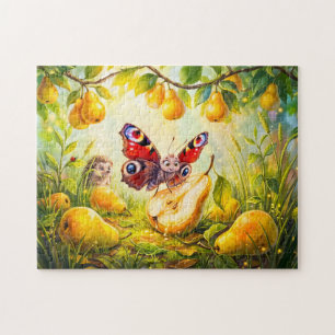 Butterfly Drinking Pear Juice While Hedgehog Watch Jigsaw Puzzle