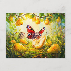 Butterfly Drinking Pear Juice While Hedgehog Watch Postcard