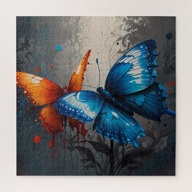Butterfly Duo: Vivid Orange and Blue  Jigsaw Puzzle (Vertical)