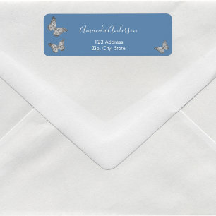 Butterfly dusty blue silver return address label