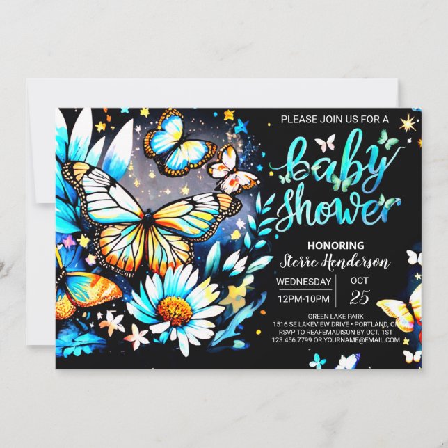 Butterfly Editable Blue Boy Baby Shower Invitation (Front)