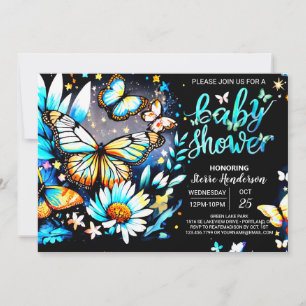 Butterfly Editable Blue Boy Baby Shower Invitation