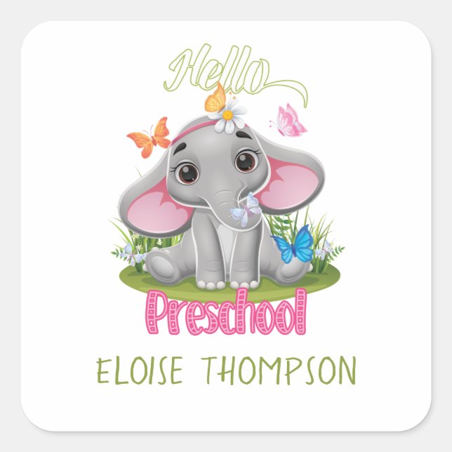 Butterfly Elephant Preschool Back to School  Square Sticker (Front)