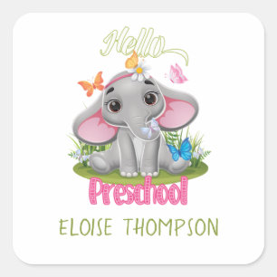 Butterfly Elephant Preschool Back to School  Square Sticker