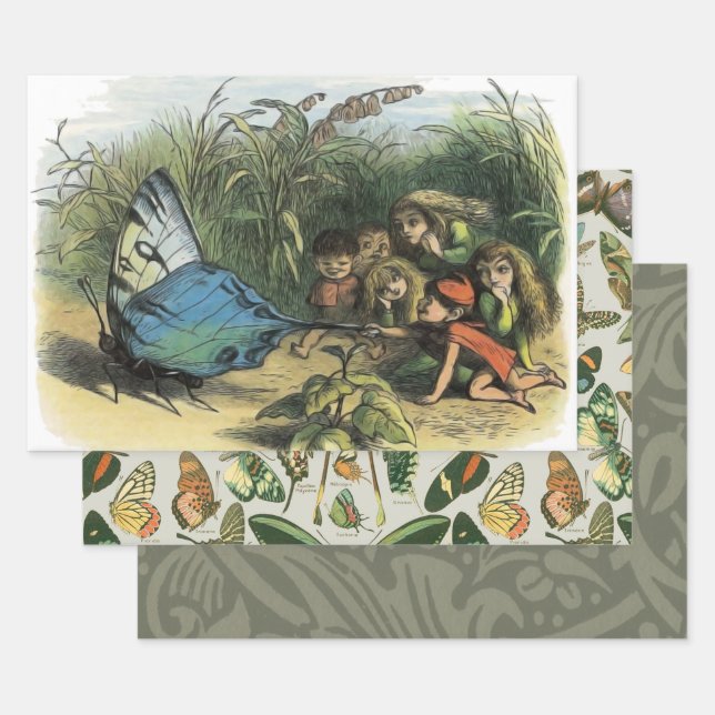 Butterfly Elf Artwork Cute Elves Butterflies Wrapping Paper Sheet (Set)