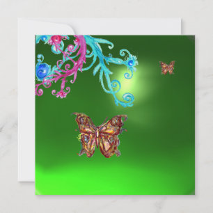 BUTTERFLY EMERALD , green blue bright pink purple Invitation