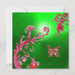 BUTTERFLY  EMERALD GREEN bright pink,red Invitation