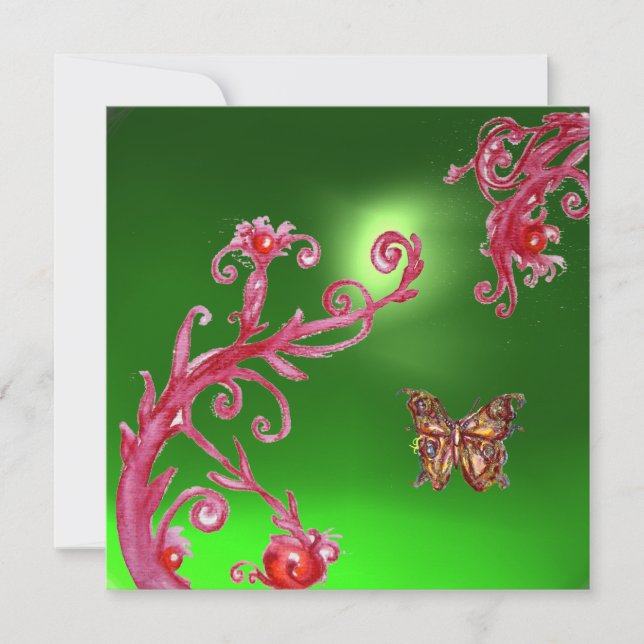 BUTTERFLY  EMERALD GREEN bright pink,red Invitation (Front)