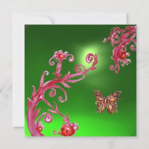 BUTTERFLY  EMERALD GREEN bright pink,red Invitation