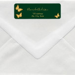 Butterfly emerald green gold return address label<br><div class="desc">Golden butterflies on an emerald green coloured background.  Personalise and add your name and address. Perfect for a bridal shower,  baby shower or birthday party invitations.</div>
