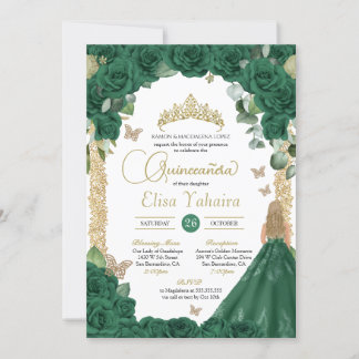 Butterfly Emerald Green Princess Quinceanera Invitation