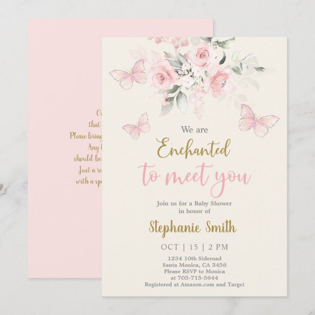 Butterfly Enchanted To Meet You Baby Shower Girl Invitation (Front/Back)