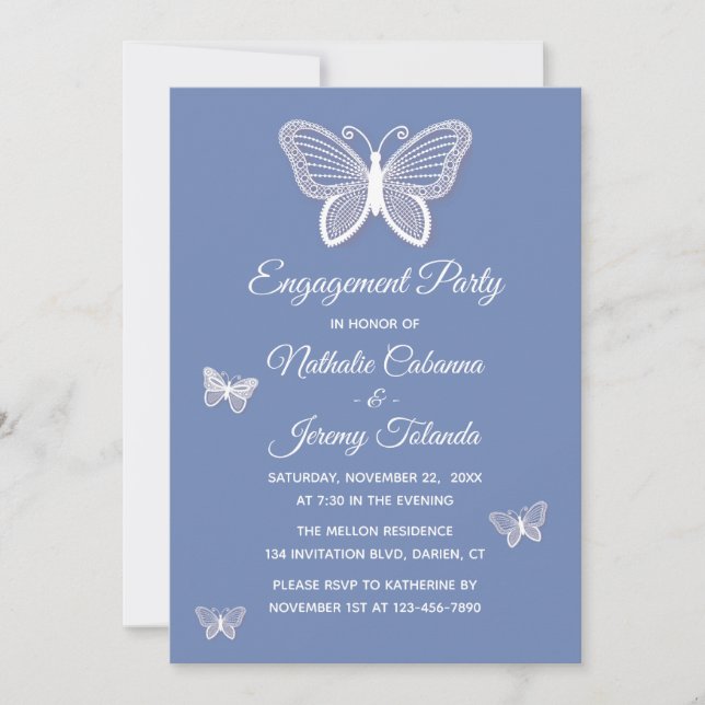 Butterfly Engagement Party Blue Butterflies Invitation (Front)