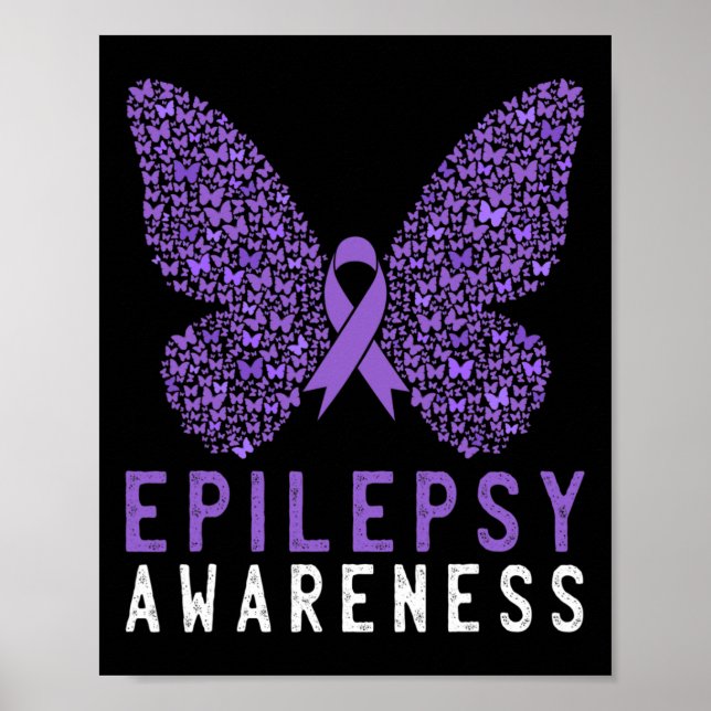 Butterfly Epilepsy Awareness Month Purple Ribbon S Poster (Front)