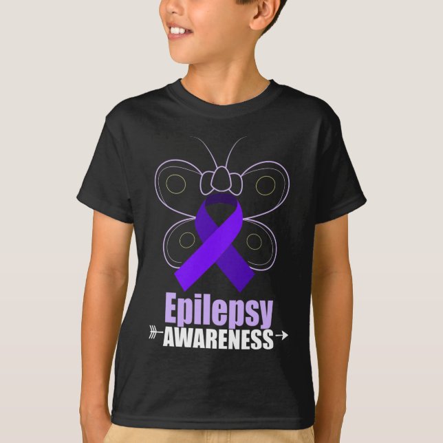 Butterfly Epilepsy Ribbon Epilepsy Disorder Awaren T-Shirt (Front)