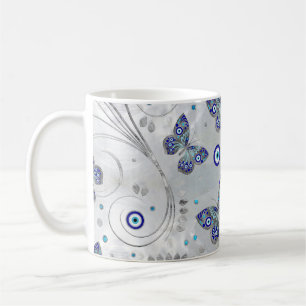 Butterfly Evil Eye Pattern on pearl Coffee Mug