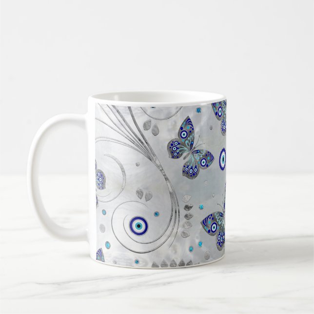 Butterfly Evil Eye Pattern on pearl Coffee Mug (Left)