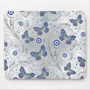 Butterfly Evil Eye Pattern on pearl Mouse Mat