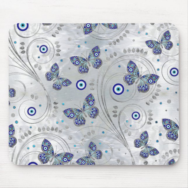 Butterfly Evil Eye Pattern on pearl Mouse Mat (Front)