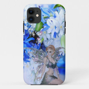 Butterfly Faerie in Blue Flowers iPhone 11 Case