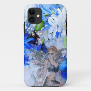 Butterfly Faerie in Blue Flowers iPhone 11 Case