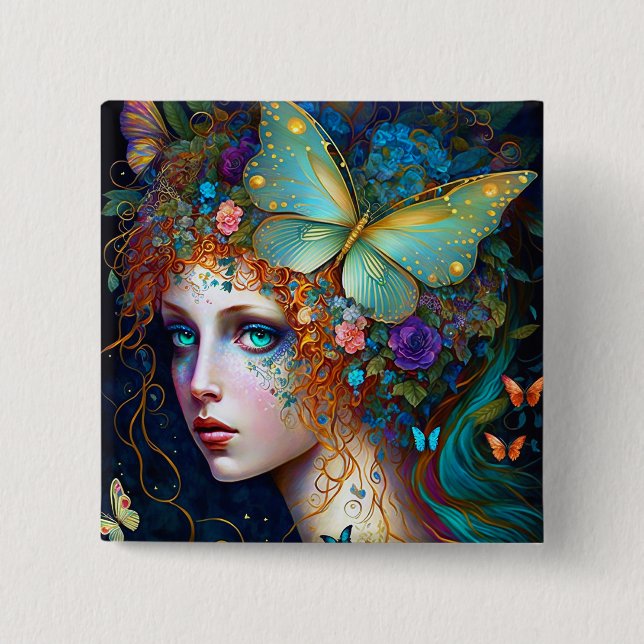 Butterfly Fairy Elf Lady Fantasy Art 15 Cm Square Badge (Front)