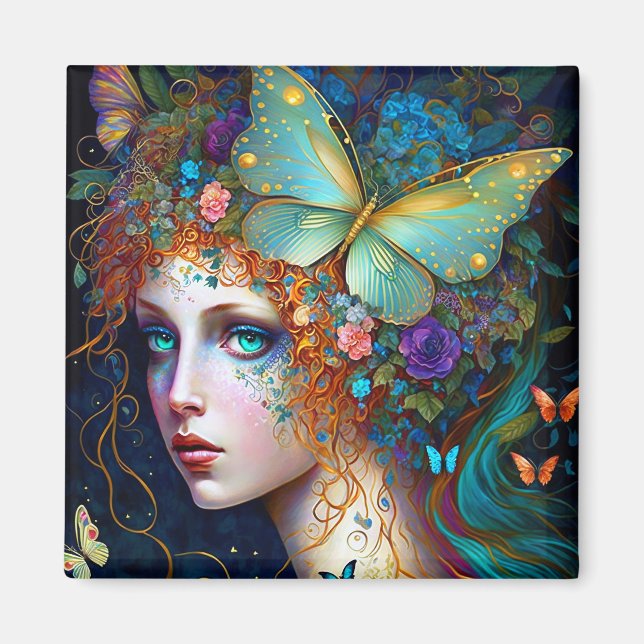 Butterfly Fairy Elf Lady Fantasy Art Magnet (Front)