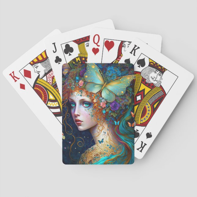 Butterfly Fairy Elf Lady Fantasy Art Playing Cards (Back)