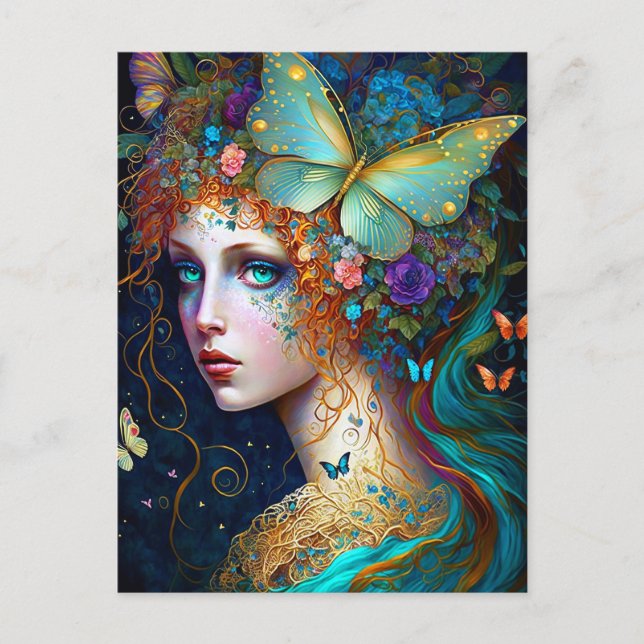 Butterfly Fairy Elf Lady Fantasy Art Postcard (Front)