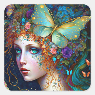 Butterfly Fairy Elf Lady Fantasy Art Square Sticker