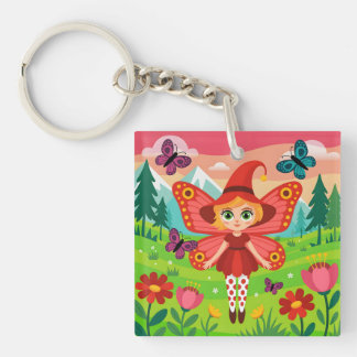 Butterfly Fairy Illustration in Whimsical Forest Key Ring