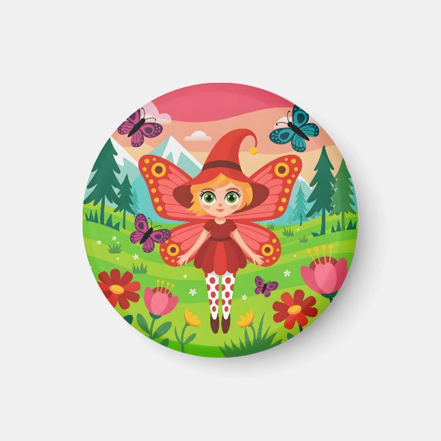 Butterfly Fairy Illustration in Whimsical Forest Magnet (Front)