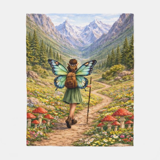 Butterfly Fairy Mountain Hiker | Fairycore Flower Fleece Blanket (Front)