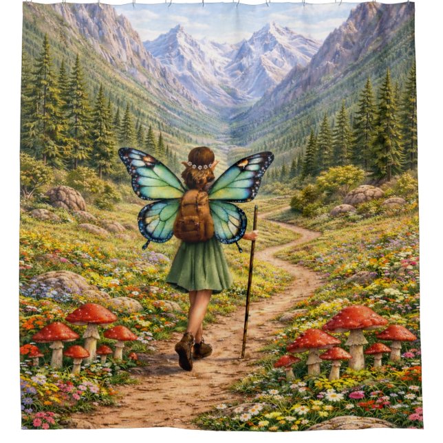 Butterfly Fairy Mountain Hiker | Fairycore Flower Shower Curtain (Front)