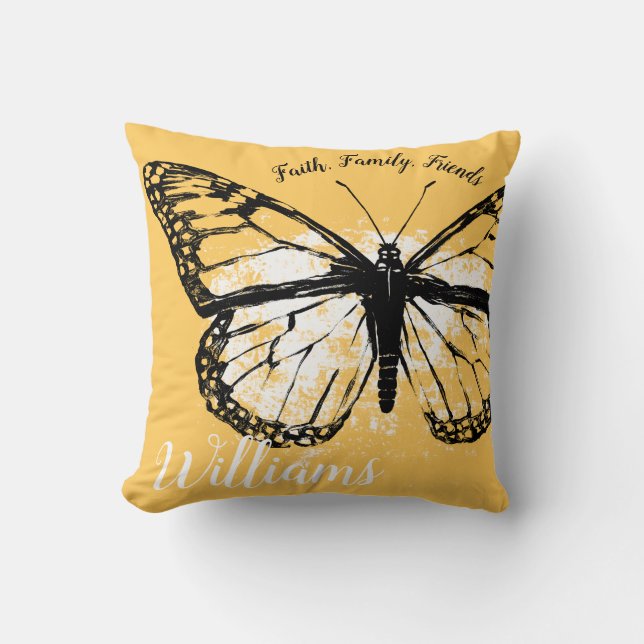 Butterfly Faith Family Friends Inspirational Peach Cushion (Front)