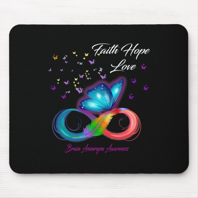 Butterfly Faith Hope Love Brain Aneurysm Awareness Mouse Mat (Front)