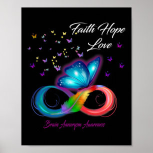 Butterfly Faith Hope Love Brain Aneurysm Awareness Poster