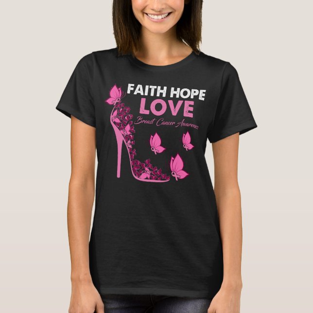 Butterfly Faith Hope Love Breast Cancer Awareness T-Shirt (Front)