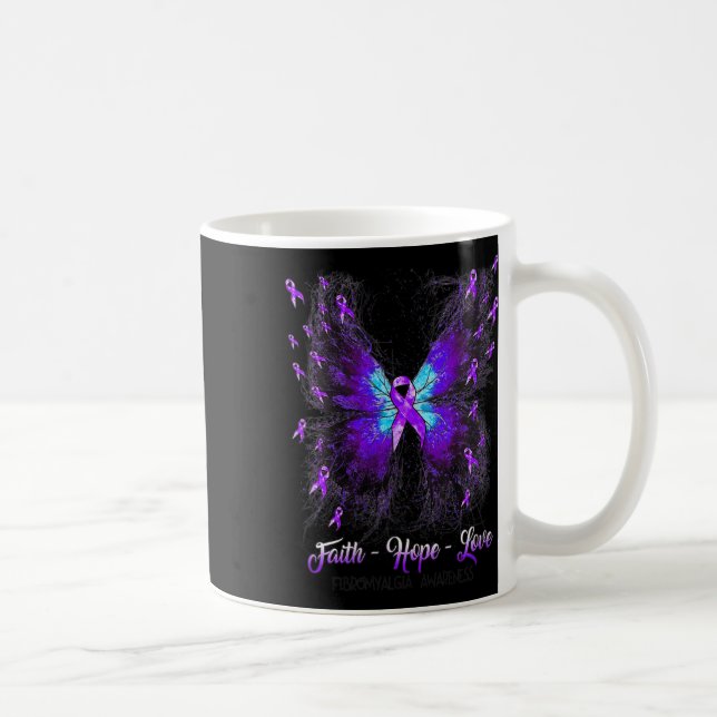 Butterfly Faith Hope Love Fibromyalgia Awareness 2 Coffee Mug (Right)