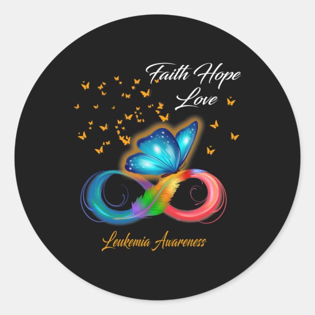 Butterfly Faith Hope Love Leukaemia Awareness  Classic Round Sticker (Front)
