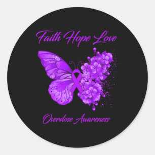 Butterfly Faith Hope Love Overdose Awareness  Classic Round Sticker