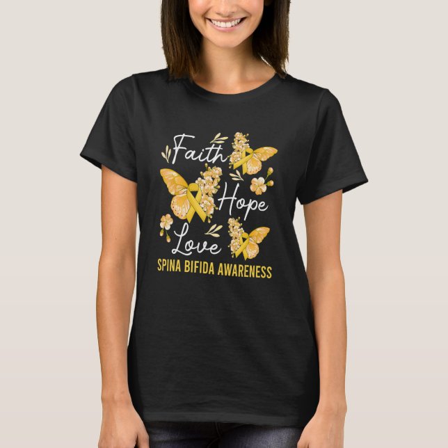 Butterfly Faith Hope Love Ribbon Spina Bifida Awar T-Shirt (Front)