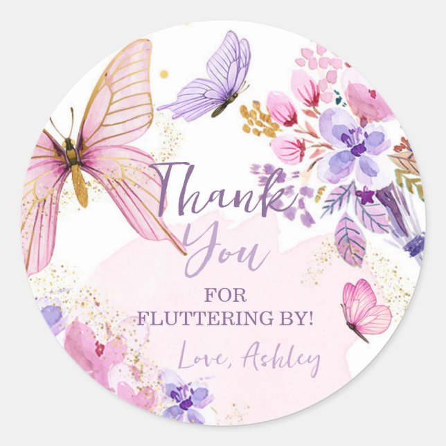 Butterfly Favour Fluttering By Girl Birthday Favou Classic Round Sticker (Front)