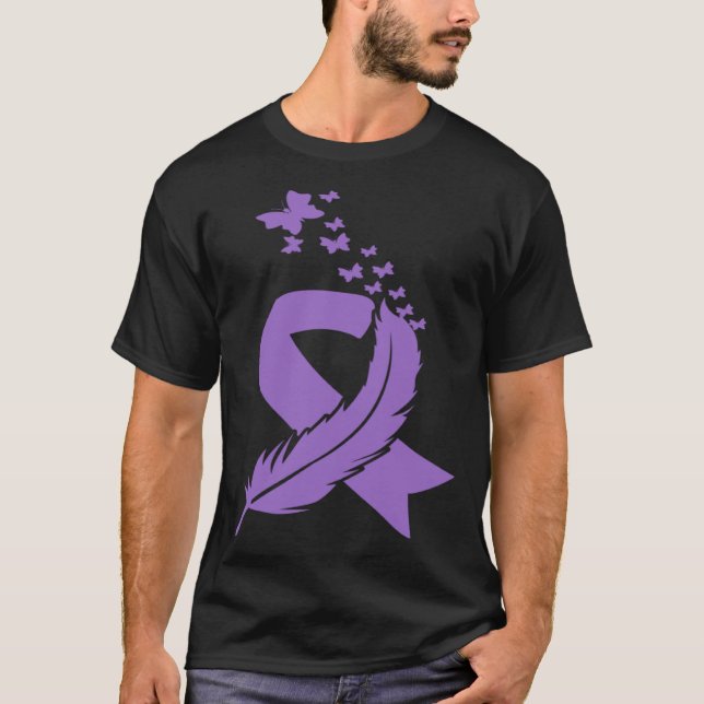 Butterfly Feather Ribbon Alzheimer s & Epilepsy Aw T-Shirt (Front)