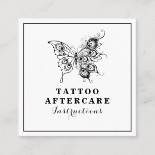 Butterfly & Feathers Tattoo Aftercare Instructions Square Business Card