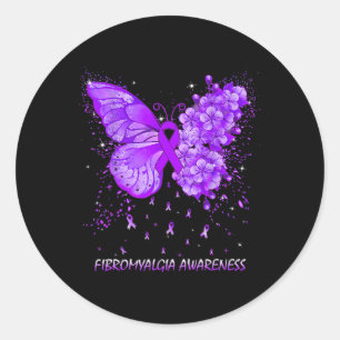 Butterfly Fibromyalgia Awareness Ribbon  Classic Round Sticker