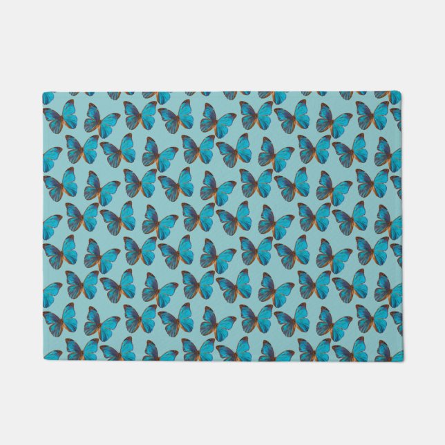 Butterfly Filled Sky in Shades of Turquoise Blue Doormat (Front)