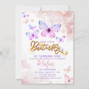 Butterfly First Birthday Girl 1st Invitation