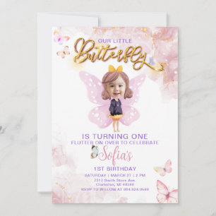 Butterfly First Birthday Girl 1st Invitation